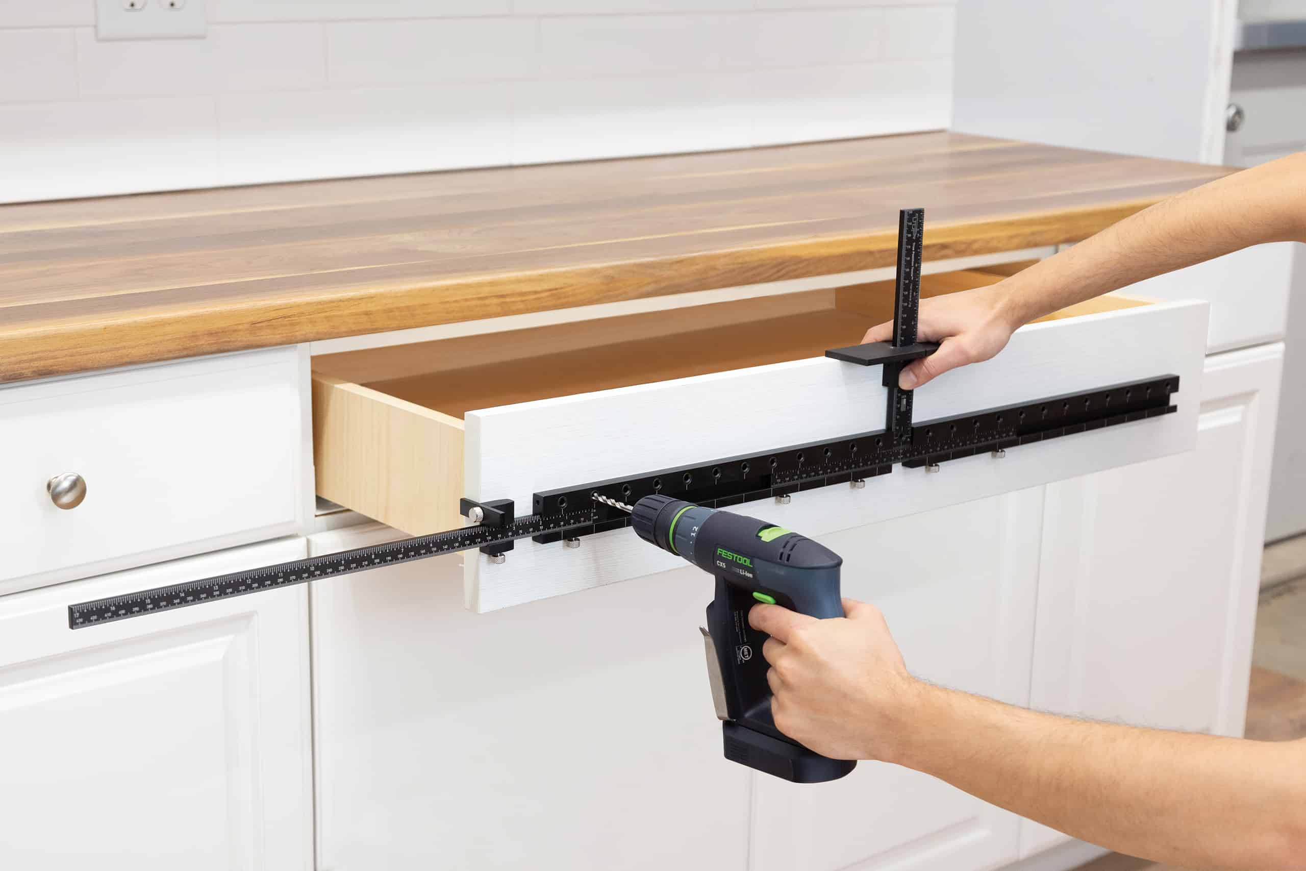 TP-1935 Cabinet Hardware Jig Max and TP-ERA Extended Ruler Attachment - Oversized Drawer Handle Installation